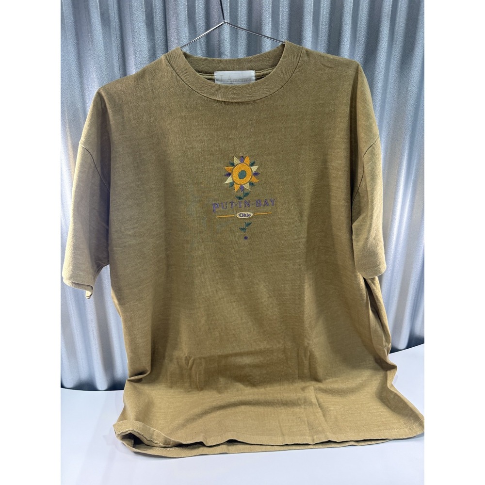 NWT VTG 90s Put-In-Bay Ohio Sunflower Embroidered T-Shirt Women's XL J. America